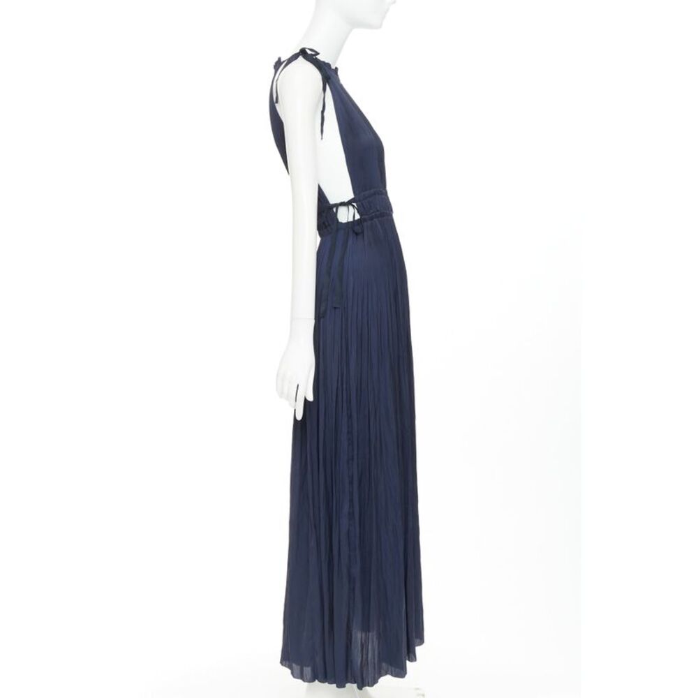 ULLA JOHNSON midnight blue pleated halter neck drawstring tie midi dress US0 XS - Picture 4 of 9